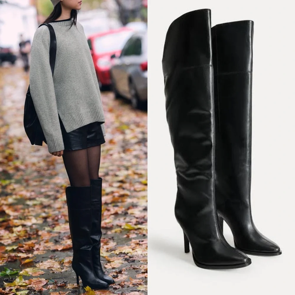 ZARA NWT! XL OVER THE KNEE‎ HEELED BOOTS